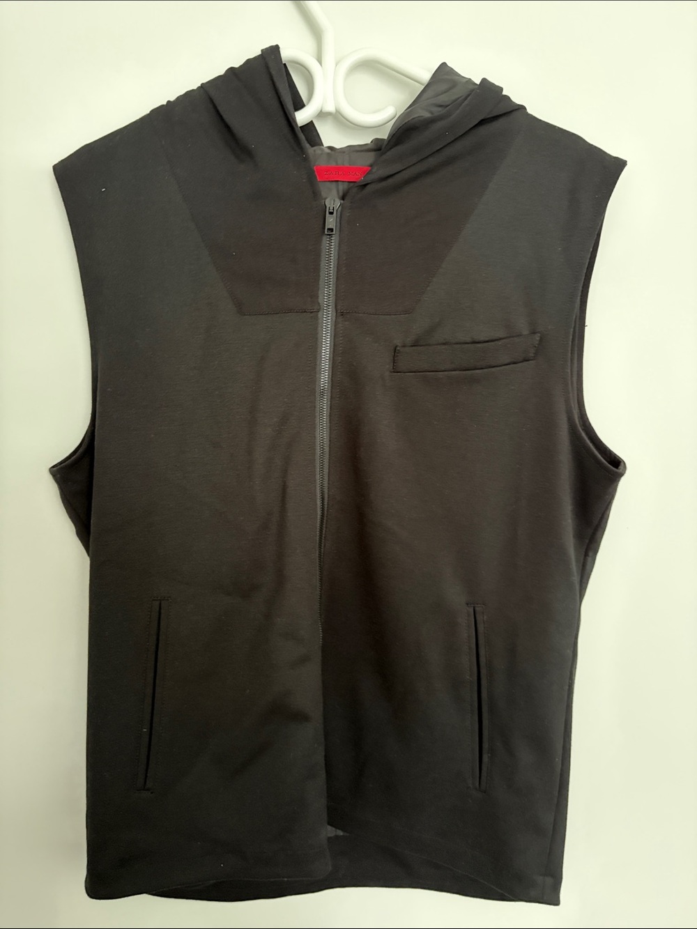 Zara Black Sleeveless Hooded Zip Vest
